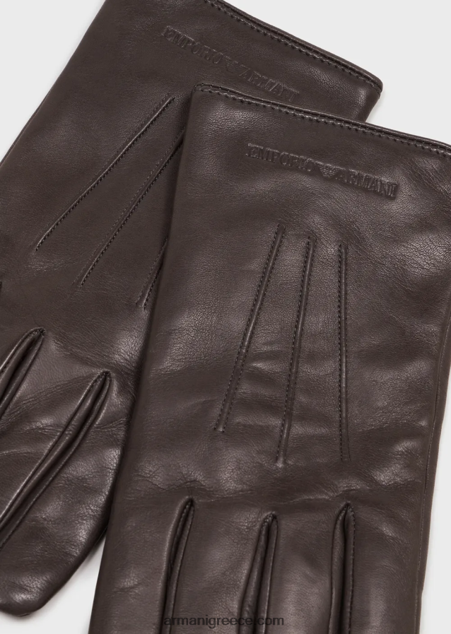 άνδρες Armani Δερμάτινα γάντια νάπα από δέρμα αρνιού με λεπτομέρεια μπαγκέτας 4046R62066 ανθρακίτης