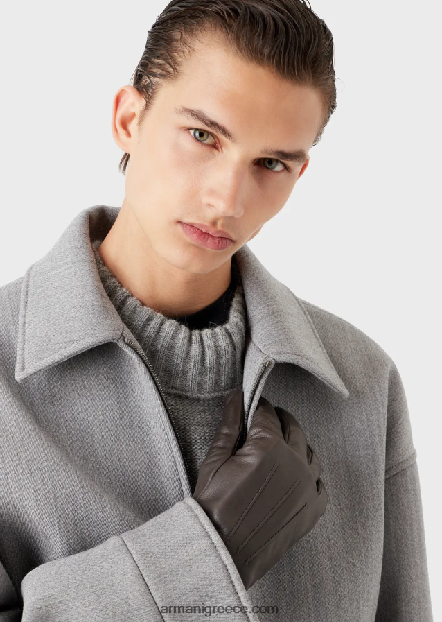 άνδρες Armani Δερμάτινα γάντια νάπα από δέρμα αρνιού με λεπτομέρεια μπαγκέτας 4046R62066 ανθρακίτης