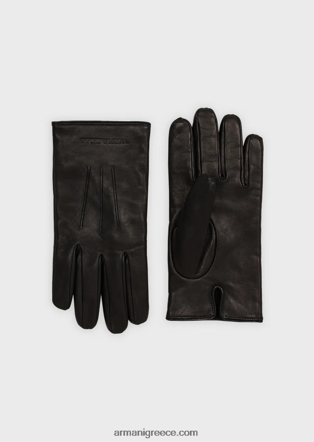 άνδρες Armani Δερμάτινα γάντια νάπα από δέρμα αρνιού με λεπτομέρεια μπαγκέτας 4046R62068 μαύρος