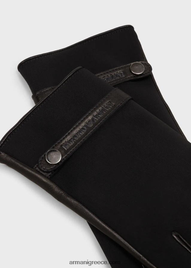 άνδρες Armani νάιλον και δερμάτινα γάντια νάπα από δέρμα αρνιού 4046R62069 μαύρος