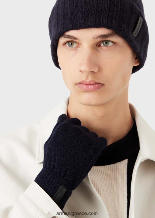 άνδρες Armani νάιλον και δερμάτινα γάντια νάπα από δέρμα αρνιού 4046R62070