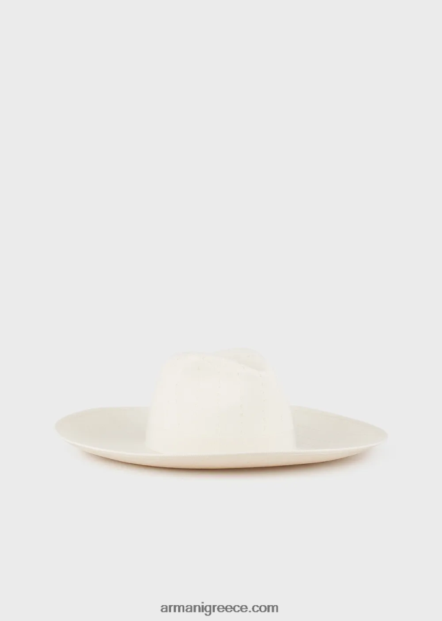 άνδρες Armani καπέλο Fedora με λινό 4046R62057 άσπρο