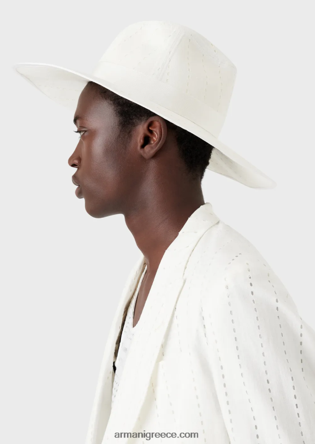 άνδρες Armani καπέλο Fedora με λινό 4046R62057 άσπρο