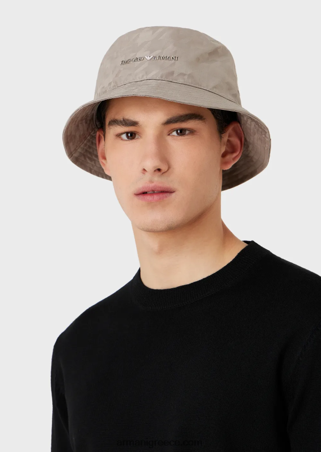 άνδρες Armani υπερμεγέθη καπέλο κλος από νάιλον ζακάρ houndstooth 4046R62053 γκρί