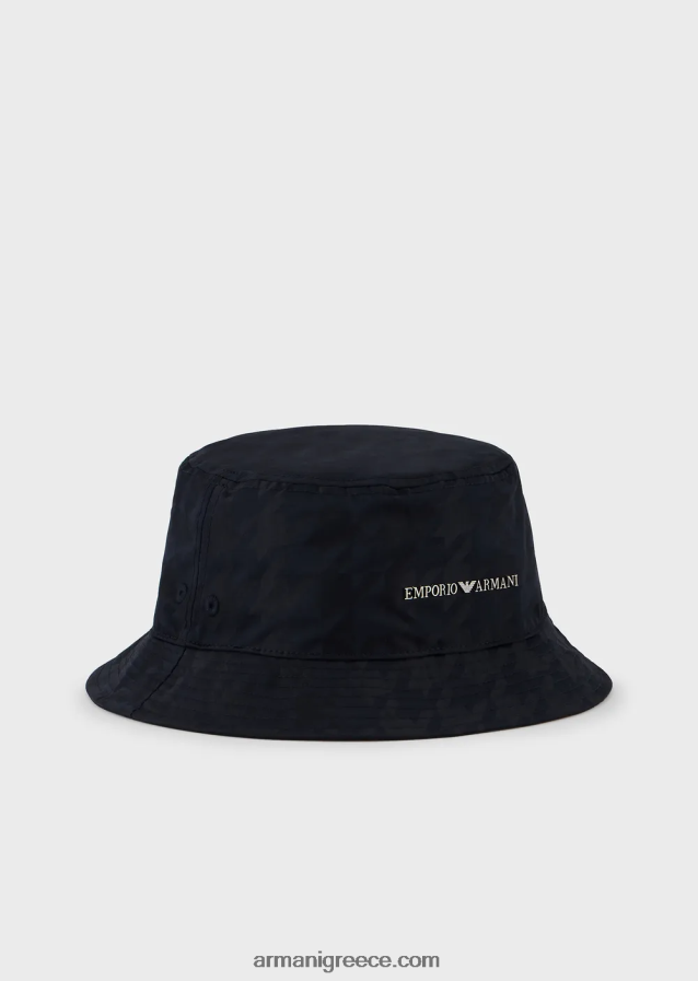 άνδρες Armani υπερμεγέθη καπέλο κλος από νάιλον ζακάρ houndstooth 4046R62054 ναυτικό μπλε