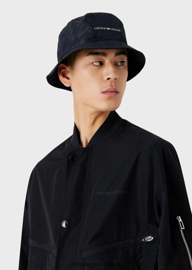 άνδρες Armani υπερμεγέθη καπέλο κλος από νάιλον ζακάρ houndstooth 4046R62054 ναυτικό μπλε