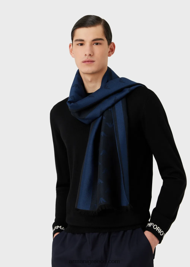 άνδρες Armani Μάλλινο φουλάρι με αετό και ρίγες 4046R62117