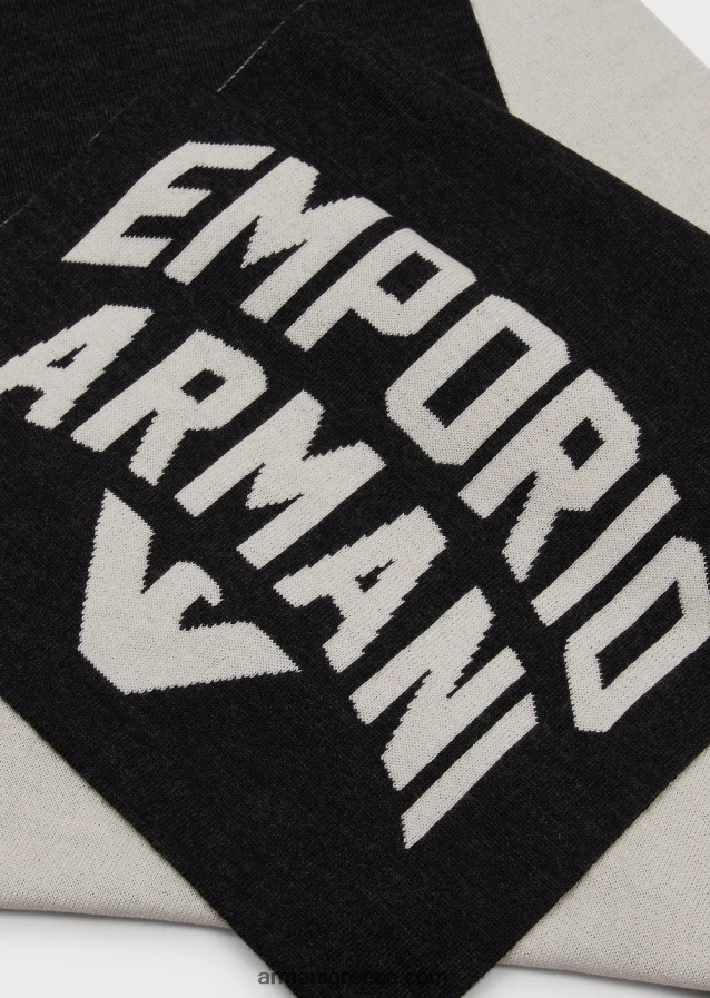 άνδρες Armani Μάλλινο κασκόλ με έντονο λογότυπο 4046R62119 σκούρο γκρίζο