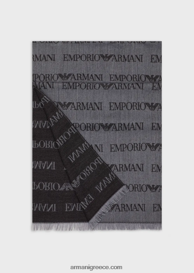 άνδρες Armani Μάλλινο κασκόλ με ζακάρ γράμματα παντού 4046R62121 γκρί