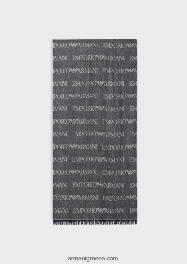 άνδρες Armani Μάλλινο κασκόλ με ζακάρ γράμματα παντού 4046R62122 μπλε