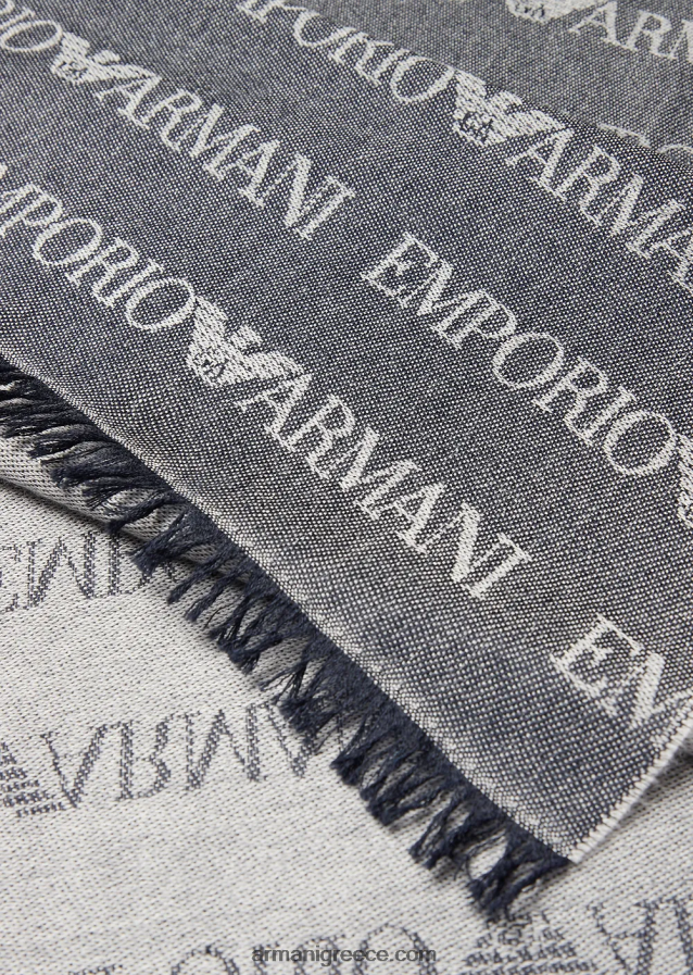 άνδρες Armani Μάλλινο κασκόλ με ζακάρ γράμματα παντού 4046R62122 μπλε