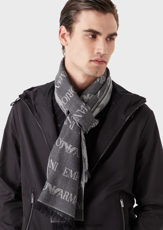 άνδρες Armani Μάλλινο κασκόλ με ζακάρ γράμματα παντού 4046R62122 μπλε