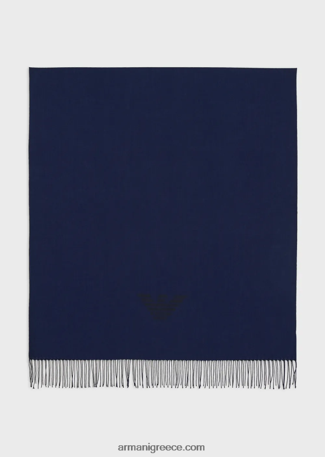 άνδρες Armani κασκόλ με κρόσσια με στάμπα αετού 4046R62125 ναυτικό μπλε