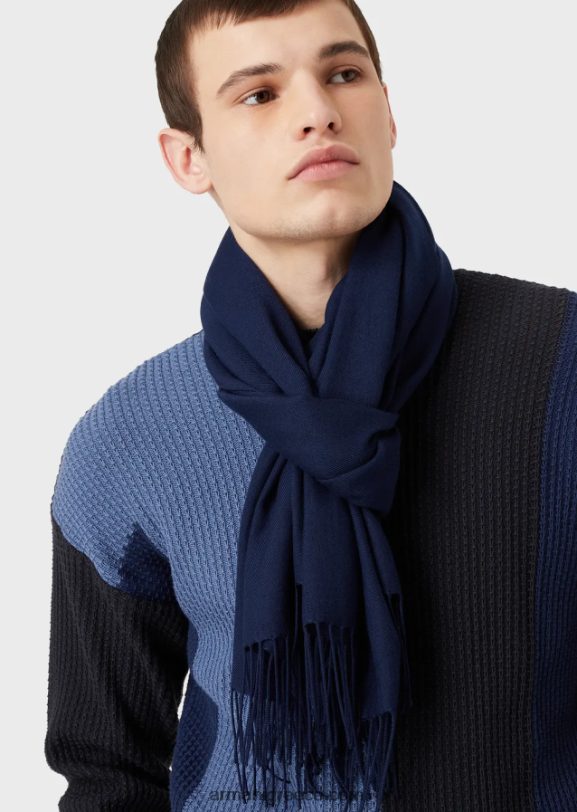 άνδρες Armani κασκόλ με κρόσσια με στάμπα αετού 4046R62125 ναυτικό μπλε