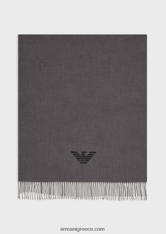 άνδρες Armani κασκόλ με κρόσσια με στάμπα αετού 4046R62126 ανοιχτό γκρι