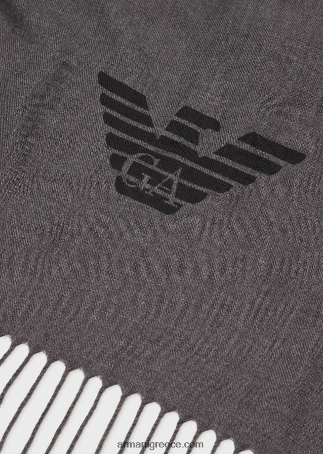 άνδρες Armani κασκόλ με κρόσσια με στάμπα αετού 4046R62126 ανοιχτό γκρι