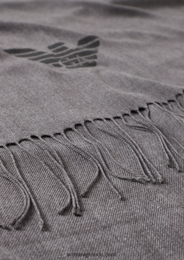 άνδρες Armani κασκόλ με κρόσσια με στάμπα αετού 4046R62126 ανοιχτό γκρι