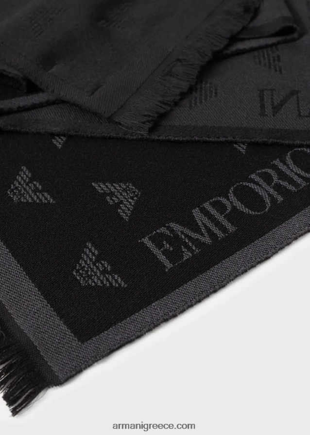 άνδρες Armani μάλλινο μαντίλι αετοκέντητο παντού 4046R62129 ανθρακίτης