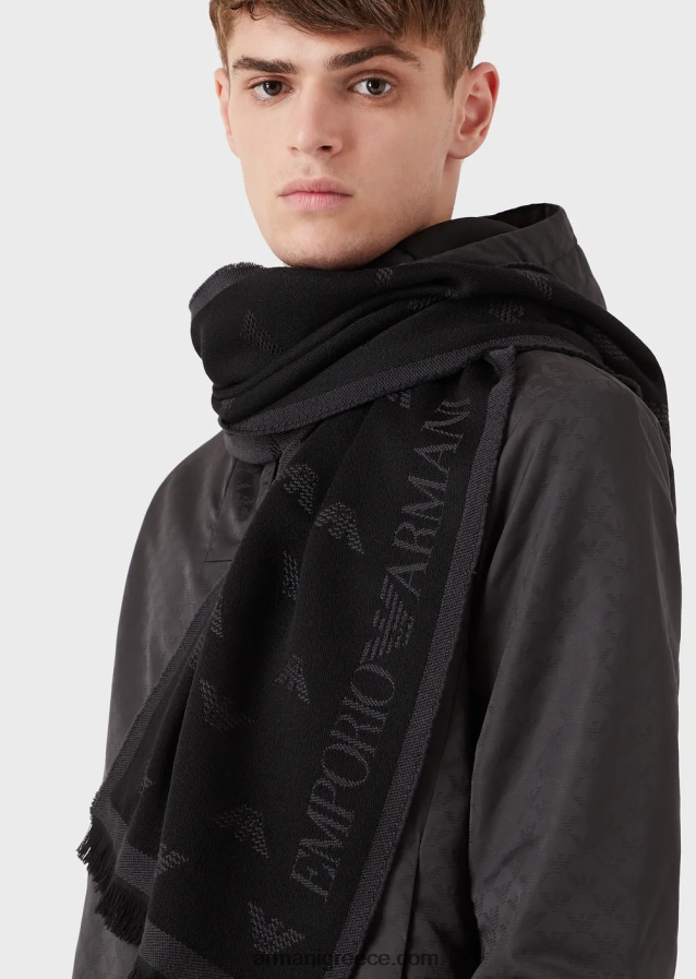 άνδρες Armani μάλλινο μαντίλι αετοκέντητο παντού 4046R62129 ανθρακίτης