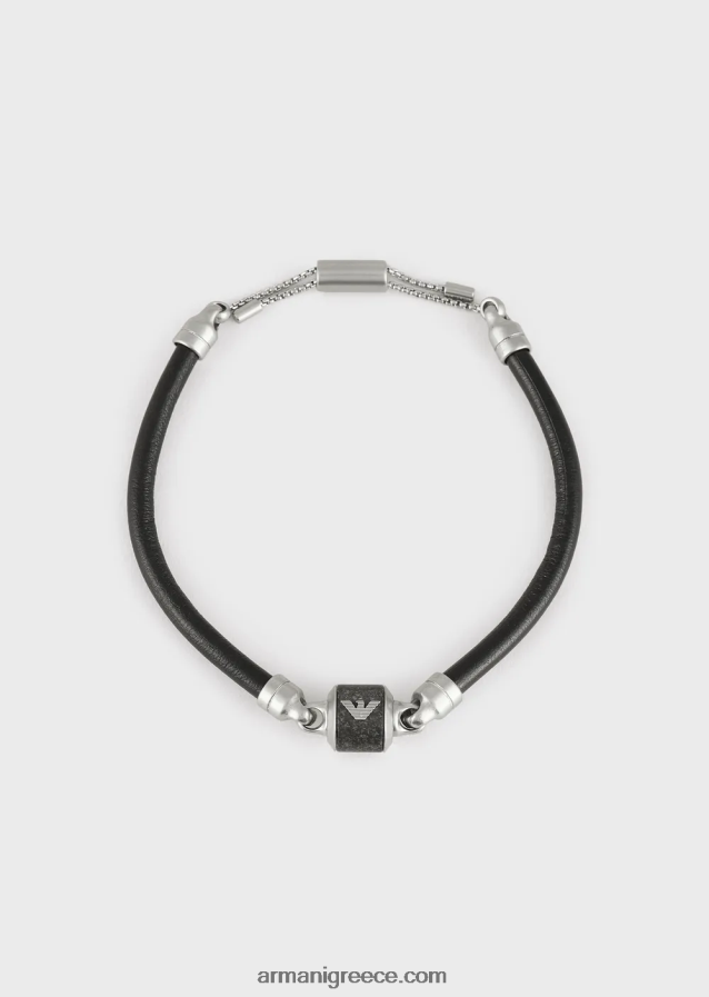 άνδρες Armani Βραχιόλι από μαύρο μάρμαρο και δερμάτινο λουράκι 4046R62072 μαύρος