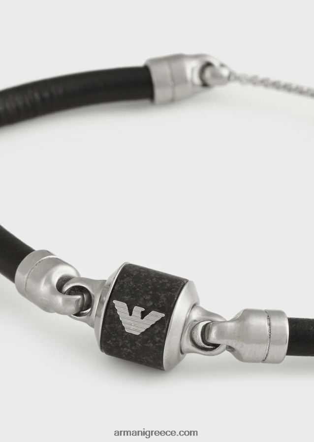 άνδρες Armani Βραχιόλι από μαύρο μάρμαρο και δερμάτινο λουράκι 4046R62072 μαύρος