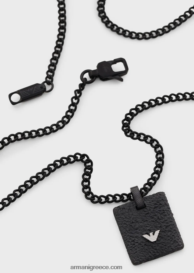 άνδρες Armani μαύρο κολιέ από ανοξείδωτο ατσάλι με ετικέτα σκύλου 4046R62073 μαύρος