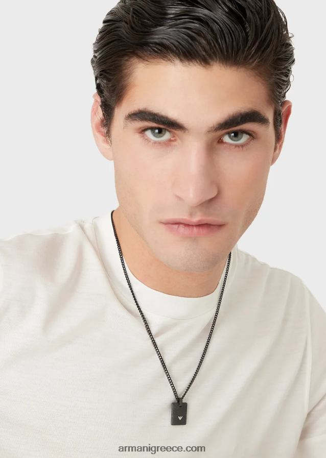 άνδρες Armani μαύρο κολιέ από ανοξείδωτο ατσάλι με ετικέτα σκύλου 4046R62073 μαύρος