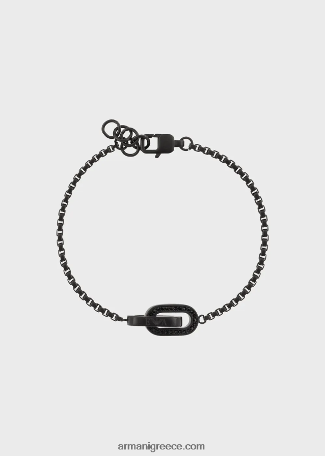 άνδρες Armani Βραχιόλι με αλυσίδα από ανοξείδωτο ατσάλι σε μαύρο χρώμα 4046R62080 ροζ χρυσός
