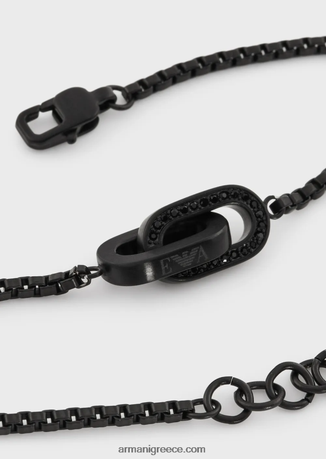άνδρες Armani Βραχιόλι με αλυσίδα από ανοξείδωτο ατσάλι σε μαύρο χρώμα 4046R62080 ροζ χρυσός
