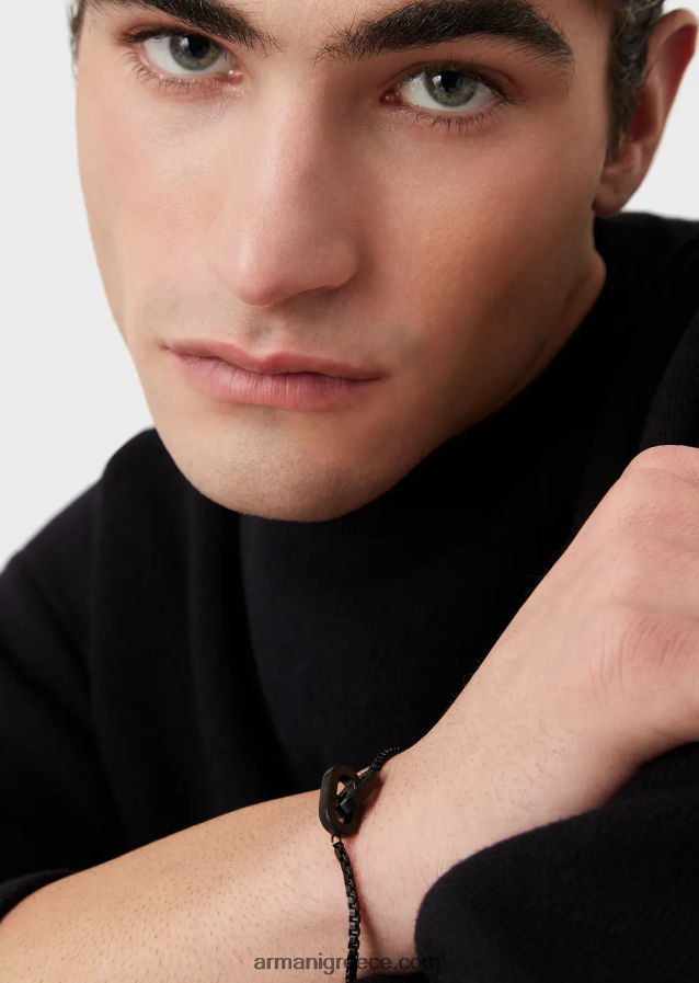 άνδρες Armani Βραχιόλι με αλυσίδα από ανοξείδωτο ατσάλι σε μαύρο χρώμα 4046R62080 ροζ χρυσός
