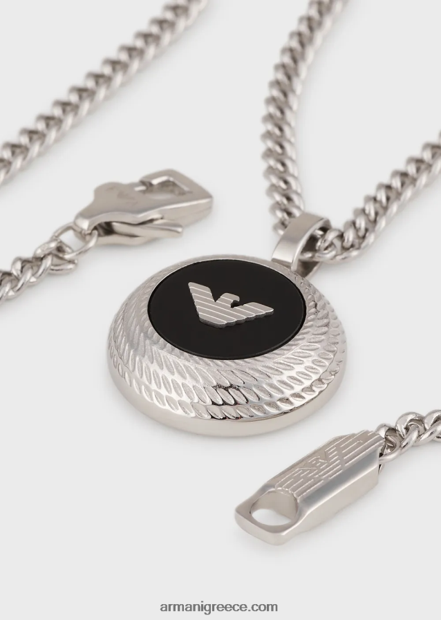 άνδρες Armani κολιέ με μαύρο όνυχα 4046R62081 ασήμι
