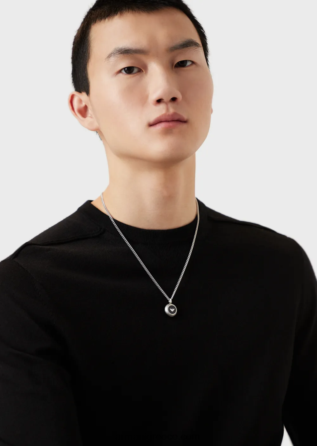 άνδρες Armani κολιέ με μαύρο όνυχα 4046R62081 ασήμι