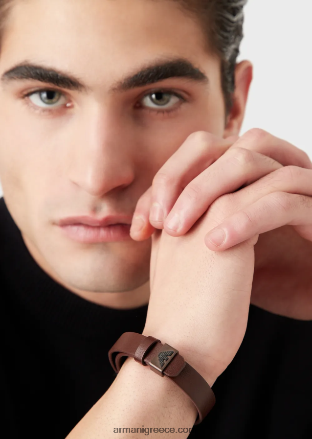 άνδρες Armani δερμάτινο λουράκι σε μαύρο και καφέ 4046R62082 καφέ