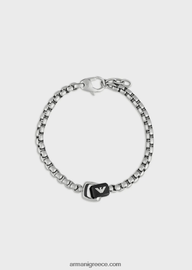 άνδρες Armani βραχιόλι με αλυσίδα από ανοξείδωτο ατσάλι 4046R62087 ασημί μαύρο