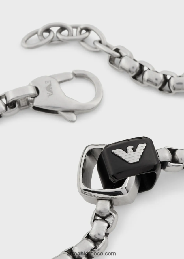 άνδρες Armani βραχιόλι με αλυσίδα από ανοξείδωτο ατσάλι 4046R62087 ασημί μαύρο