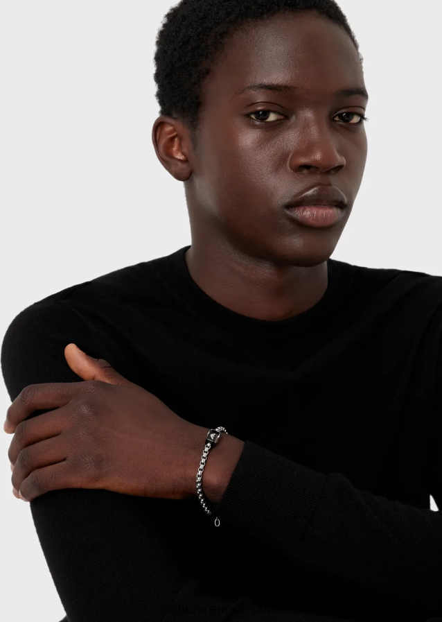 άνδρες Armani βραχιόλι με αλυσίδα από ανοξείδωτο ατσάλι 4046R62087 ασημί μαύρο