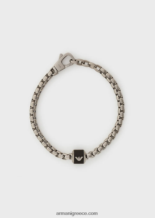 άνδρες Armani βραχιόλι με αλυσίδα από μαύρο μάρμαρο 4046R62088 ασήμι