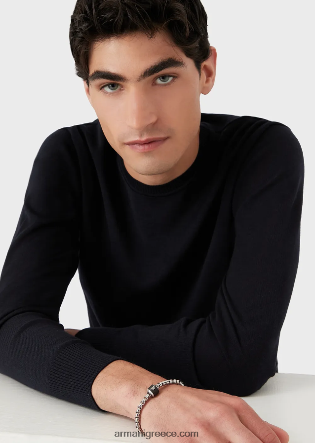 άνδρες Armani βραχιόλι με αλυσίδα από μαύρο μάρμαρο 4046R62088 ασήμι