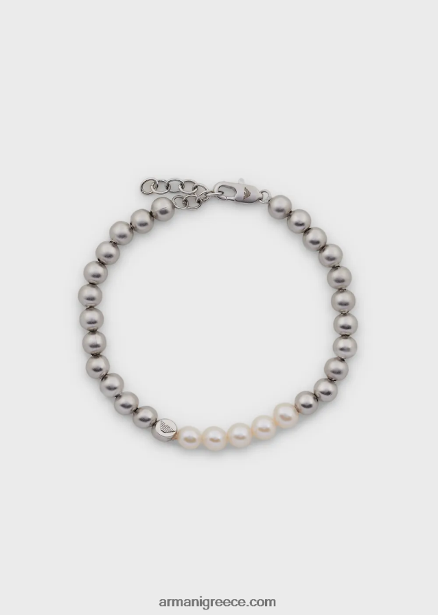 άνδρες Armani Βραχιόλι με χάντρες από ορείχαλκο σε ασημί τόνους 4046R62090 ασήμι