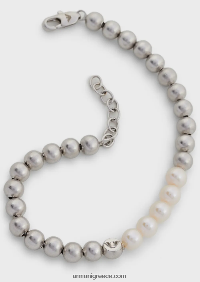 άνδρες Armani Βραχιόλι με χάντρες από ορείχαλκο σε ασημί τόνους 4046R62090 ασήμι