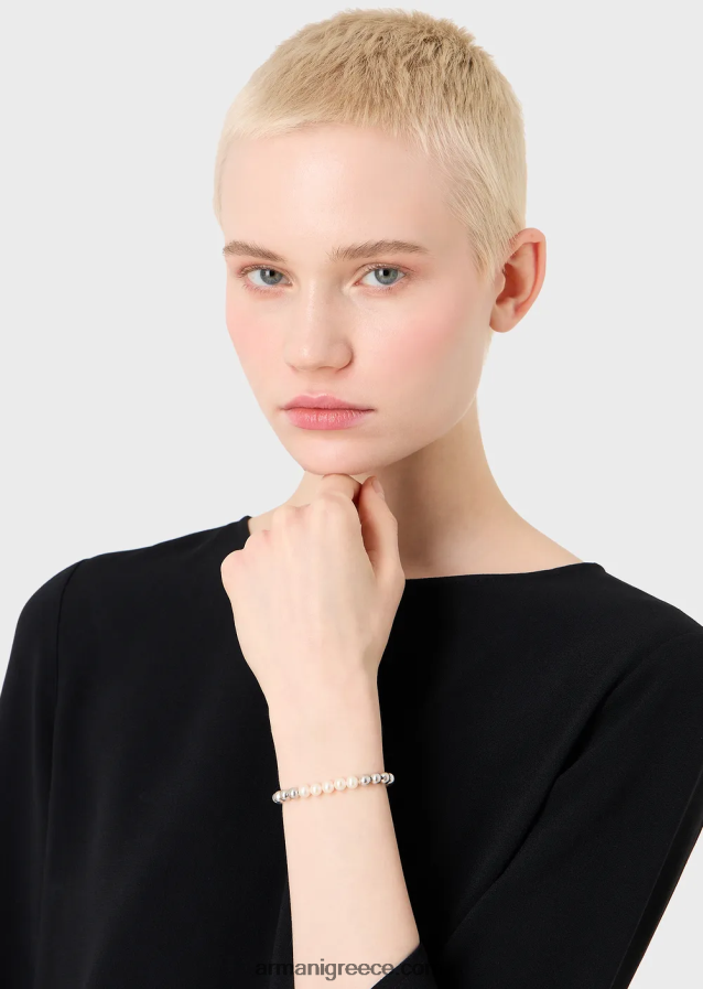 άνδρες Armani Βραχιόλι με χάντρες από ορείχαλκο σε ασημί τόνους 4046R62090 ασήμι