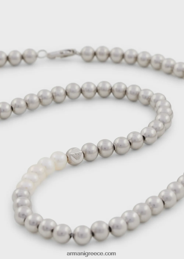 άνδρες Armani Κολιέ με χάντρες από ορείχαλκο σε ασημί τόνους 4046R62091 ασήμι