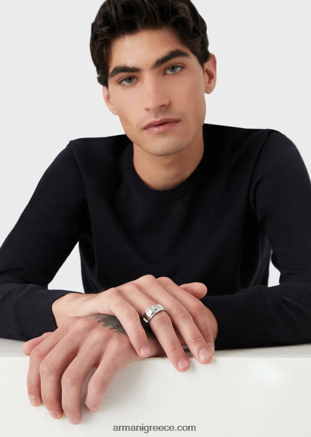 άνδρες Armani δαχτυλίδι από ανοξείδωτο ατσάλι 4046R62093 ασήμι