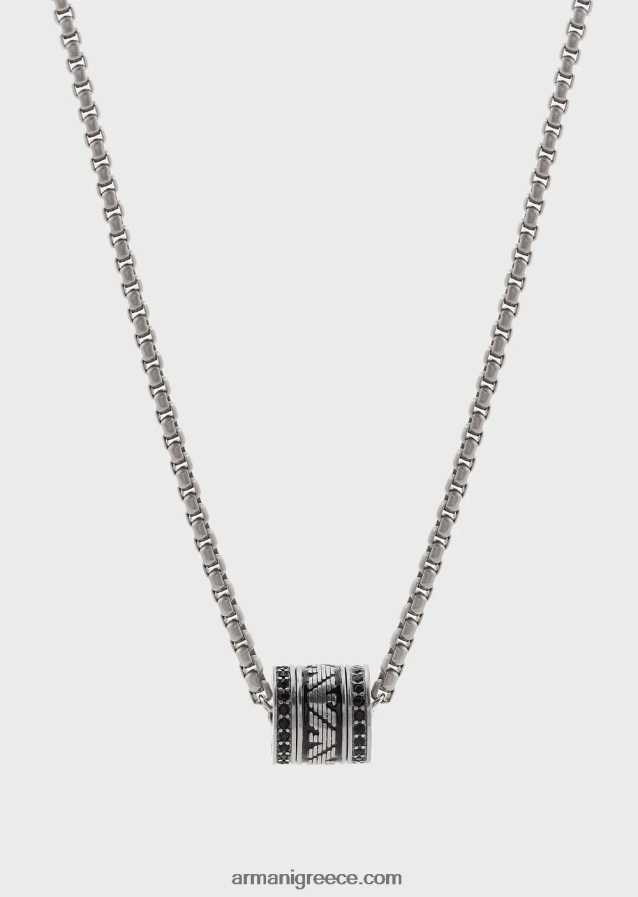 άνδρες Armani κολιέ μαύρη λάκα με συστατικά στοιχεία 4046R62094 ασήμι