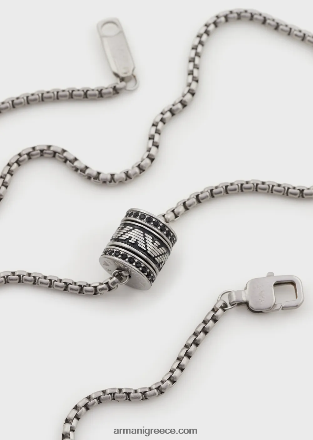 άνδρες Armani κολιέ μαύρη λάκα με συστατικά στοιχεία 4046R62094 ασήμι