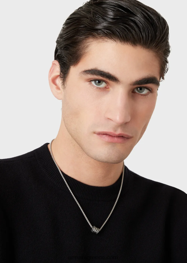 άνδρες Armani κολιέ μαύρη λάκα με συστατικά στοιχεία 4046R62094 ασήμι