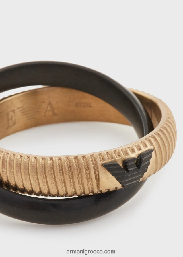 άνδρες Armani Δαχτυλίδι από ανοξείδωτο ατσάλι αντίκα σε χρυσό τόνο 4046R62100 μαύρος