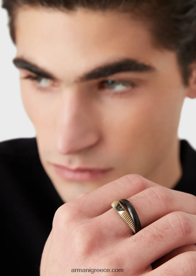 άνδρες Armani Δαχτυλίδι από ανοξείδωτο ατσάλι αντίκα σε χρυσό τόνο 4046R62100 μαύρος