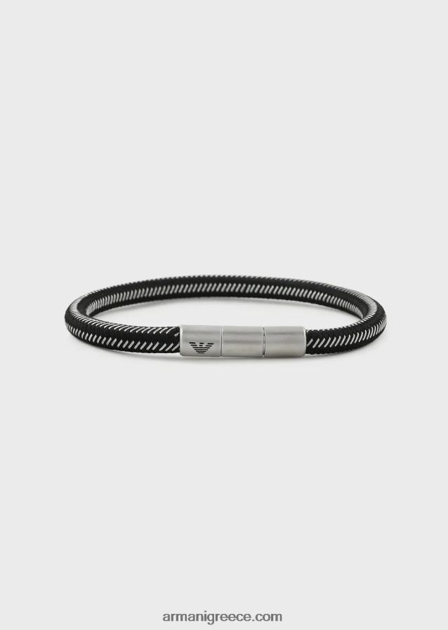 άνδρες Armani Βραχιόλι ταυτότητας από μαύρο νάιλον και ανοξείδωτο ατσάλι 4046R62101 ασήμι