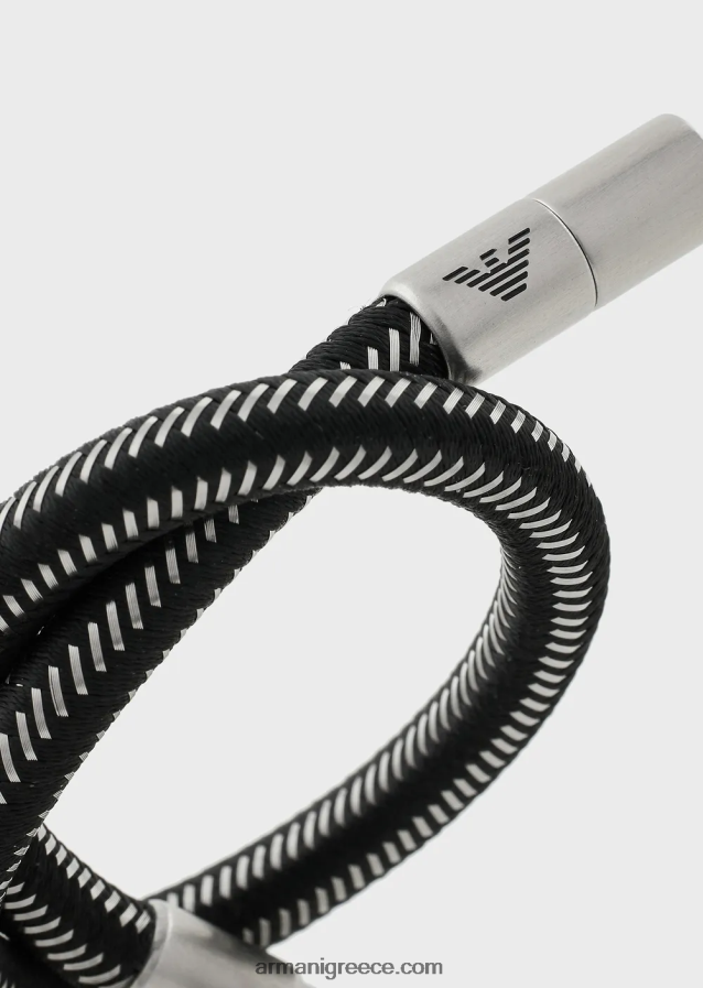 άνδρες Armani Βραχιόλι ταυτότητας από μαύρο νάιλον και ανοξείδωτο ατσάλι 4046R62101 ασήμι